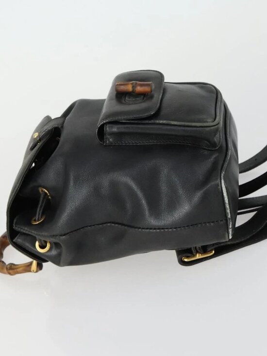 GUCCI Bamboo Backpack Leather Black Gold 003 2034 0030 Auth 156417 main image 12
